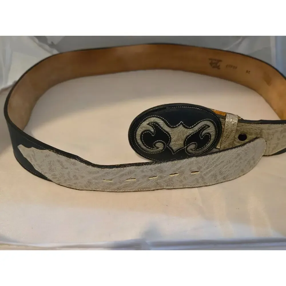 Tony Lama Belt Mens Tooled Leather Blue Gray Size 36 60607 with matching buckle